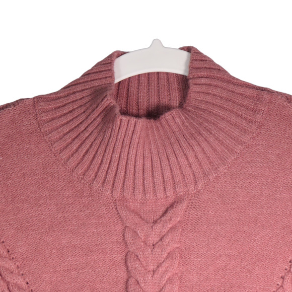 Belle Belldini Knit Sweater Womens Medium Pink Mock Neck Oversized Cable Knit - Picture 3 of 7